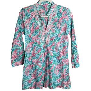 Lily Pulitzer Sarasota Beaded Tunic Blouse in Lobstah Roll Size XS